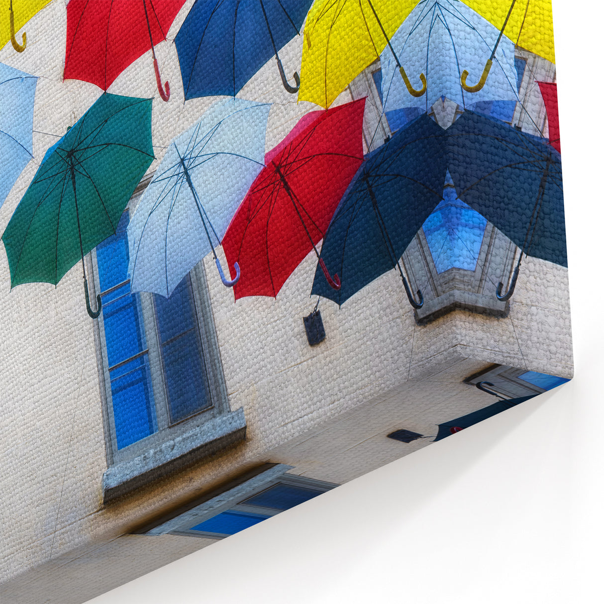 Colorful Umbrellas in Quebec Wall Art – Vibrant Street Photography Print