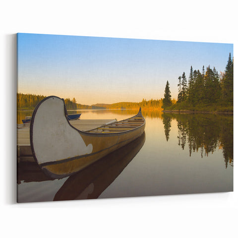 Peaceful Quebec Canoe at Sunset Wall Art – Tranquil Lake Photography
