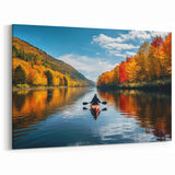 Autumn Kayak in Quebec Wall Art – Scenic Fall River Adventure Print