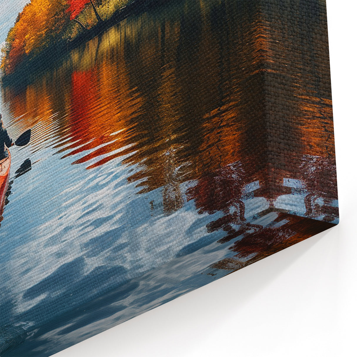 Autumn Kayak in Quebec Wall Art – Scenic Fall River Adventure Print
