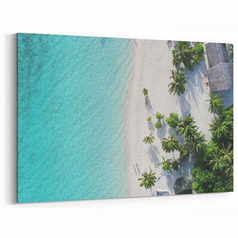 Tropical Beach Art - Aerial Maldives Island Decor with Turquoise Waters