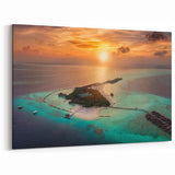 Golden Maldives Sunset Art - Scenic Island Aerial Canvas Print