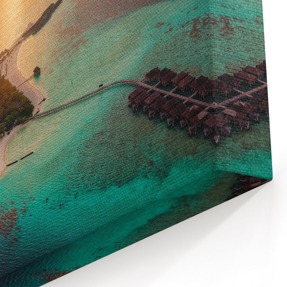 Golden Maldives Sunset Art - Scenic Island Aerial Canvas Print