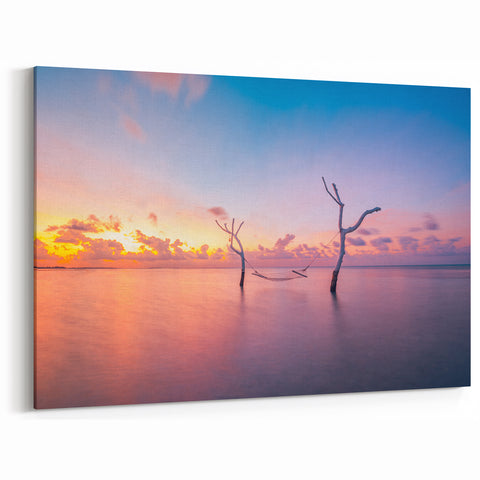 Hammock at Sunset Art - Tranquil Maldives Seascape Canvas Print