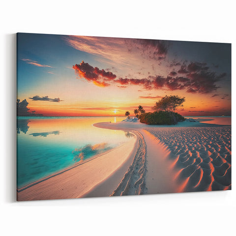Sunset Shoreline Art - Vibrant Maldives Beach Canvas Print