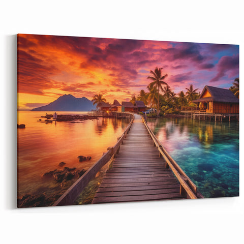 Maldives Sunset Wall Art – Vibrant Tropical Beach Canvas Prints