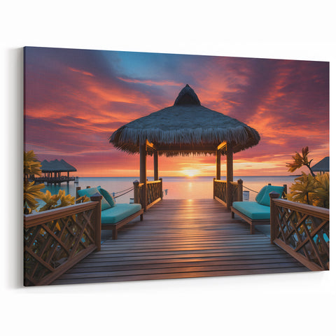 Maldives Sunset Gazebo Wall Art – Tropical Paradise Canvas Prints
