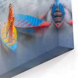 Traditional Nepali Artwork - Woman in Vibrant Dress on Misty Lake