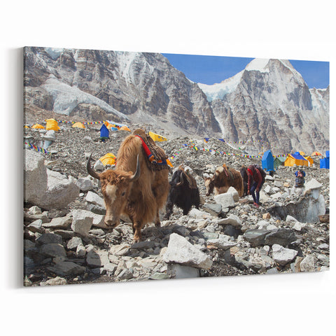 Traditional Nepali Artwork - Yaks and Climbers at Himalayan Base Camp