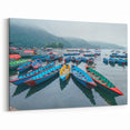 Traditional Nepali Artwork - Colorful Boats on Misty Lake in Nepal