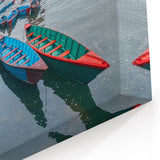 Traditional Nepali Artwork - Colorful Boats on Misty Lake in Nepal