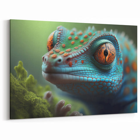Animal Wall Art - Lizard Close-Up Vibrant Wildlife Photography Canvas Print