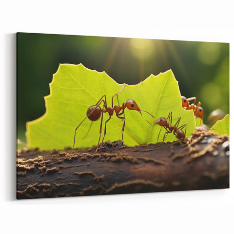 Ants Teamwork Close-Up Wall Art - Nature Wildlife Photography Canvas