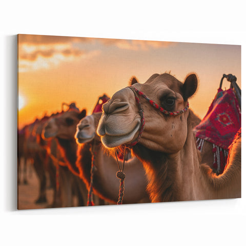 Camels at Sunset Wall Art - Nature Close-Up Wildlife Photography Print