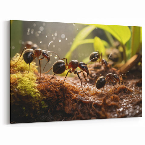 Ants in Nature Wall Art - Wildlife Close-Up Photography Canvas Print