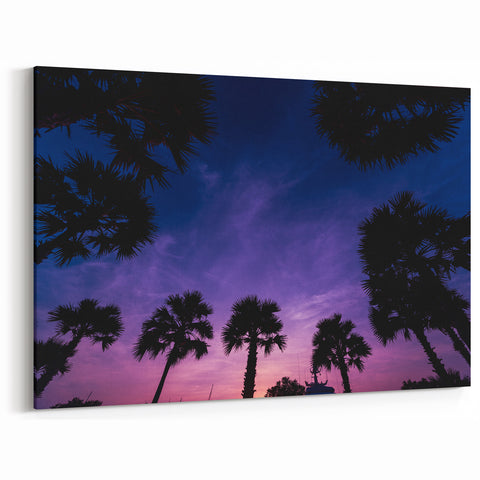Puerto Rican Scenery - Tropical Beach Art of Palm Trees at Dusk
