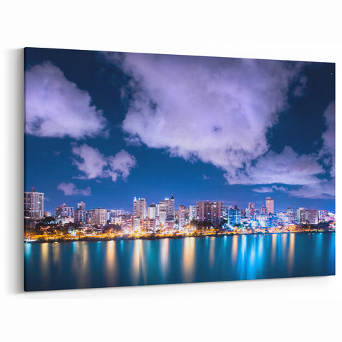 Puerto Rico Wall Art - San Juan Skyline at Night Caribbean Canvas Prints