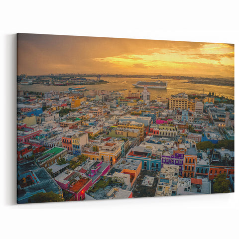 San Juan Wall Decor – Puerto Rican Cityscape Art with Vibrant Sunset