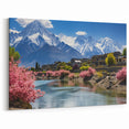 Spring Blossom by Mountain River Wall Art – Vibrant Northern Pakistan Print