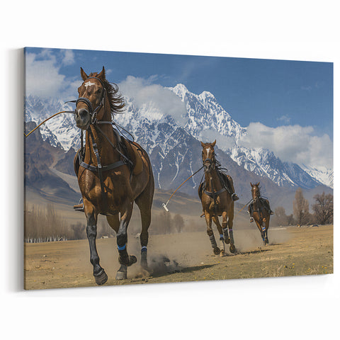 Polo Horses in Action Wall Art – Dynamic Mountain Polo Game Print