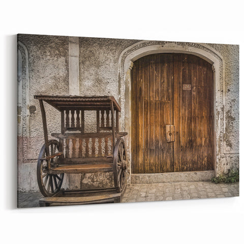 Filipino Culture Artwork - Rustic Wooden Cart and Door in Southeast Asian Art