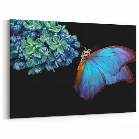Blue Butterfly and Flowers - Stunning Animal Wall Art & Nature Collection