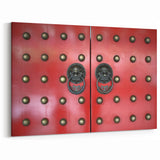 Modern Singapore Cityscape Decor – Red Door Lion Handles Wall Art