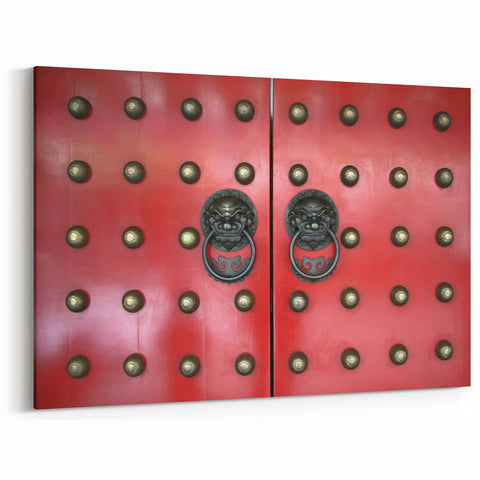 Modern Singapore Cityscape Decor – Red Door Lion Handles Wall Art