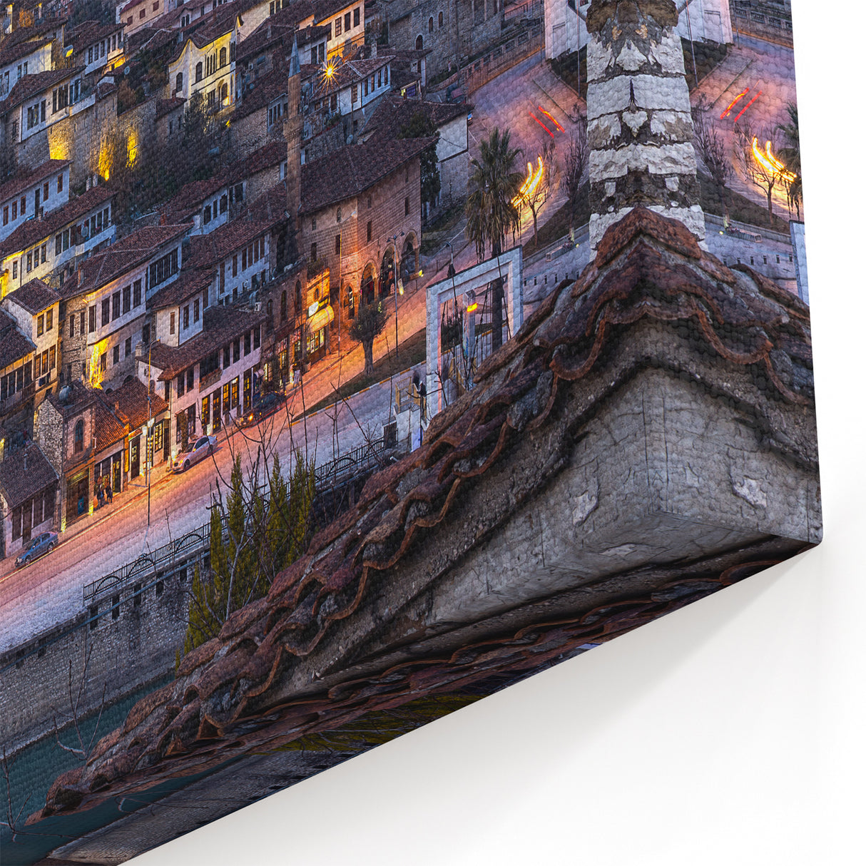 Albania Canvas Art - Night View of Historic Berat Cityscape
