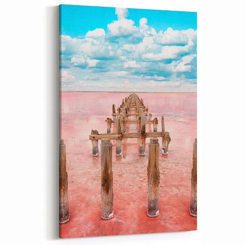 Pink Lagoon with Pier in Yucatan - Mexico Yucatan Wall Art Print