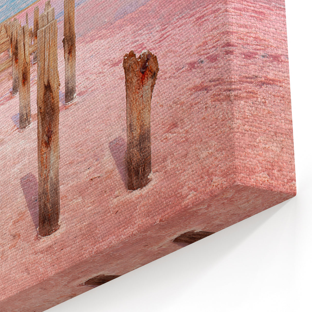 Wooden Posts in Pink Lagoon - Mexico Yucatan Wall Art Print