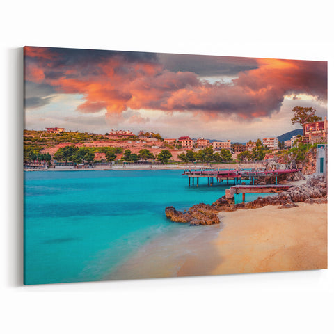 Albanian Landscape Print - Coastal Sunset Albania Canvas Art