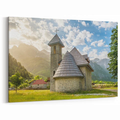 Albania Canvas Art - Historic Mountain Church Albania Landscape Print