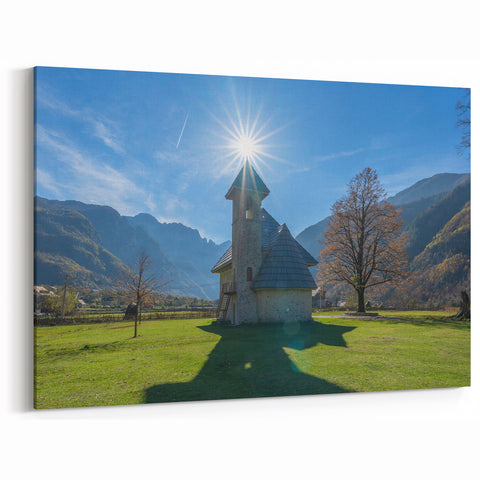 Albania Photography Art - Mountain Church Sunlight Scenic Decor