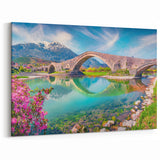 Albania Travel Poster - Historic Stone Bridge and Scenic Landscape