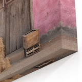 Albania Canvas Art - Rustic Hay Bales and Wooden Door Scene Decor