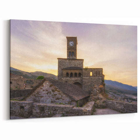 Albanian Culture Decor - Historic Clock Tower at Sunset Wall Art