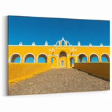 Yucatan Canvas Art - Vibrant Yellow Colonial Architecture in Scenic Mexico