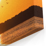 Yucatan Canvas Art - Flamingos in Flight at Sunset over Scenic Lagoon