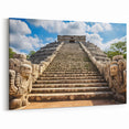 Mayan Ruins Art - Iconic Yucatan Pyramid with Stone Serpents Decor