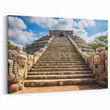 Mayan Ruins Art - Iconic Yucatan Pyramid with Stone Serpents Decor