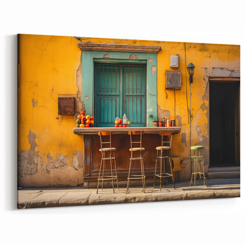 Yucatan Canvas Art - Rustic Mexican Storefront in Vibrant Street Scene