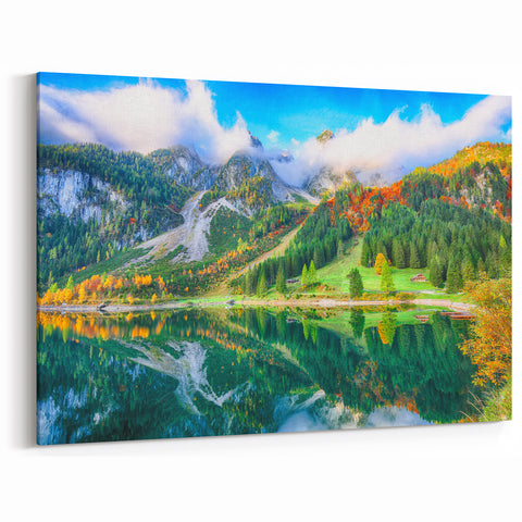 Austrian Alps Artwork - Vibrant Autumn Alpine Lake and Mountain Reflections