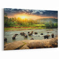 Scenic Sri Lanka Wall Art – Majestic Elephants at Riverbank Landscape