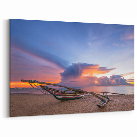 Sri Lanka Photography Prints – Vibrant Boat at Sunrise on Tropical Beach