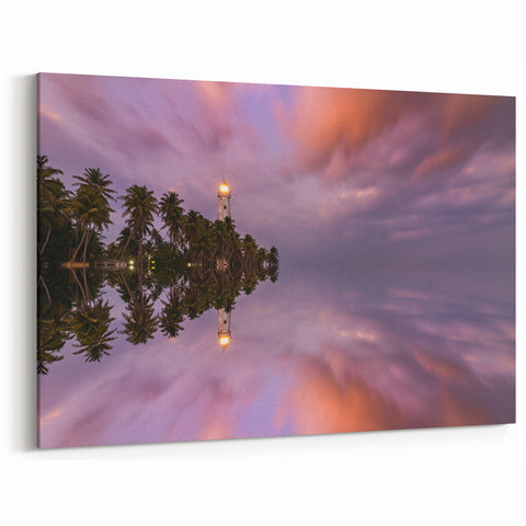 Scenic Sri Lanka Prints - Lighthouse Sunset Reflection on Canvas