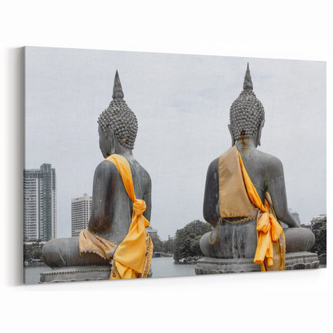 Sri Lanka Photography Prints - Twin Buddha Statues with Cityscape