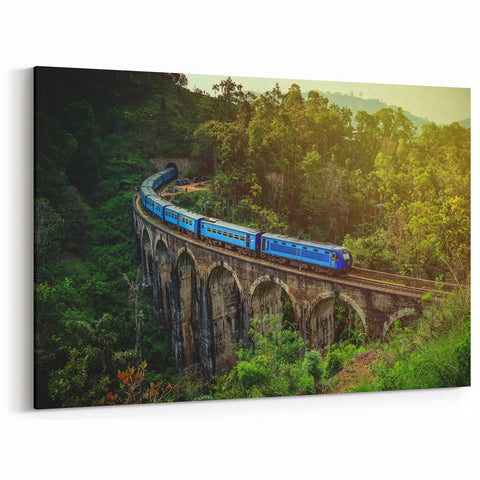Sri Lanka Landscape Art - Blue Train Crossing Nine Arches Bridge