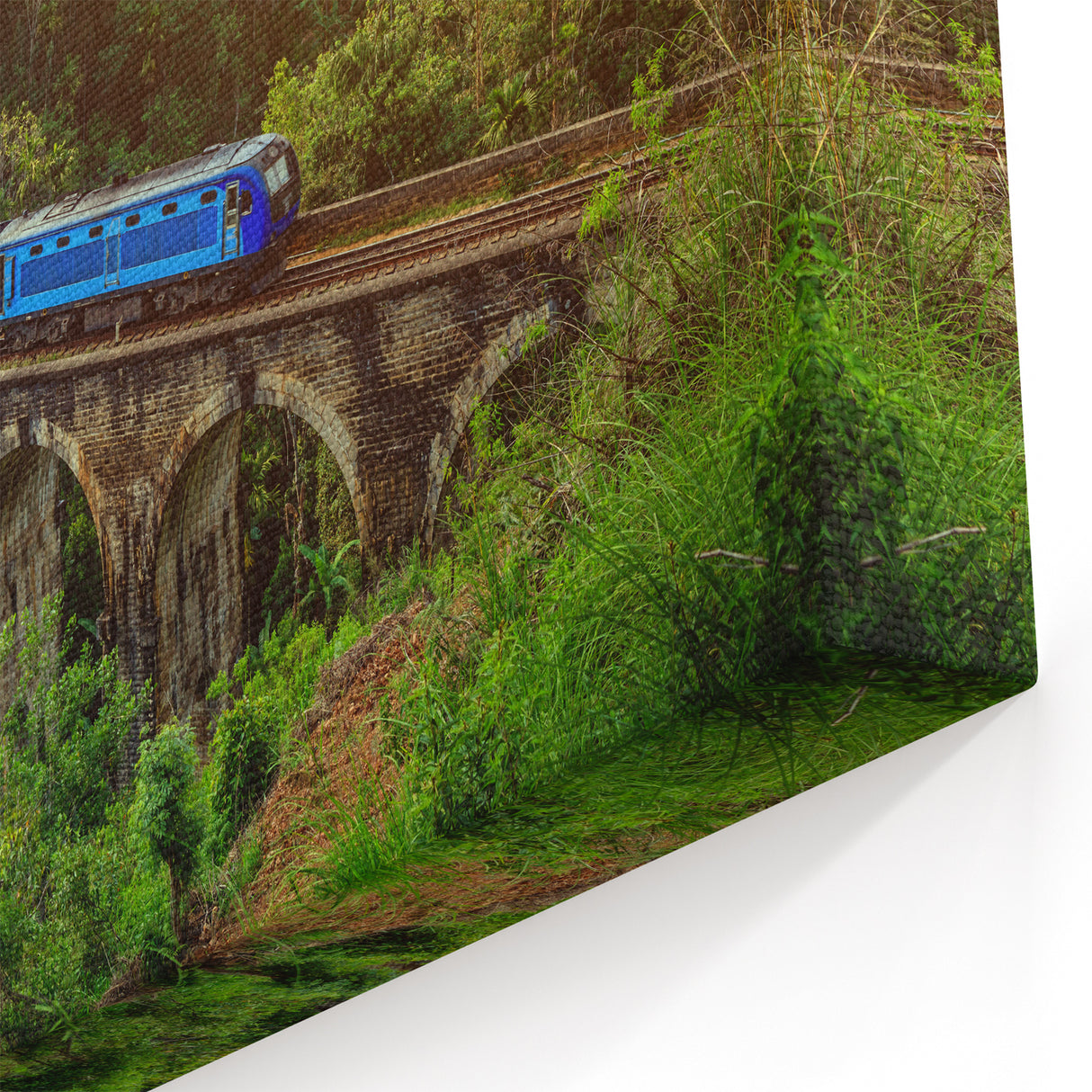 Sri Lanka Landscape Art - Blue Train Crossing Nine Arches Bridge