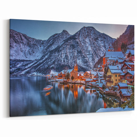Austrian Alps Artwork - Austria Wall Art of Hallstatt in Winter